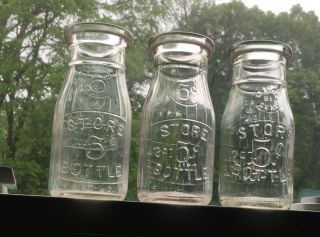 3 Antique Different Version 1/2 Pint Ribbed Embossed Milk Bottle