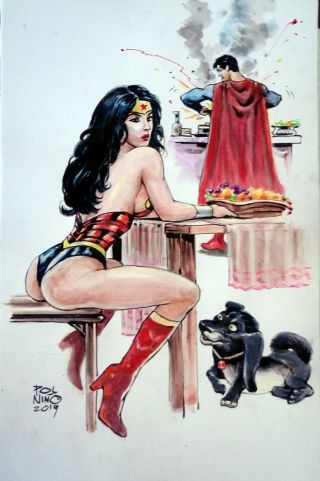 Wonder Woman Art Pin Up By Pol Nino - 05 10 " X 15 "