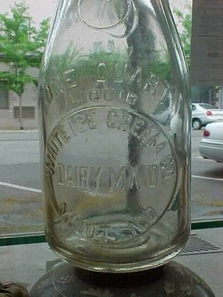 Vintage Glass One Q White Ice Cream Co Dairymaid Minot North Dakota Milk Bottle