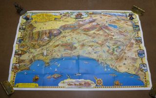 Vintage California Map Pictorial 1963 Malibu Catalina La Riverside