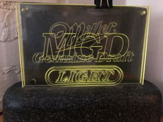 Vintage Miller Draft Mgd Light Beer Acrylic Light Up Bar Sign