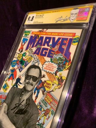 Stan Lee Signed Cgc 9.  8 Black And White Photo Cover Marvel Age 41