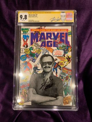 STAN LEE SIGNED CGC 9.  8 Black and White Photo Cover Marvel Age 41 2