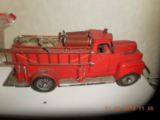 Vintage Red Metal Fire Truck Approx.  16 " Long Rustic Look