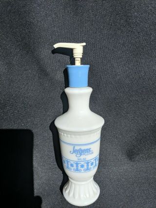 Vintage Jergens Lotion White Milk Glass Bottle Blu Flowers