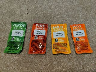 Taco Bell Verde Fire Hot Mild Salsa Rare Un - Opened Will You Marry Me? 4 Pack