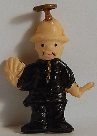 Vint Celluloid Bobby Policeman Charm Hand Up Japan Painted Rare