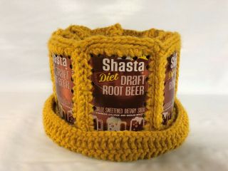 Vintage Crochet Knit Beer Can Hat Rare Shasta Root Beer Soda Cans Homemade Guc