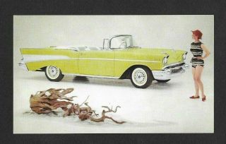 1957 Chevy Chevrolet Bel Air Convertible Coronado Yellow Auto Car Postcard