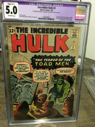 Incredible Hulk 2 1962 CGC 5.  0 OW pages 1st Green Hulk Grail Book Case A, 2