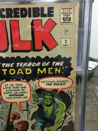 Incredible Hulk 2 1962 CGC 5.  0 OW pages 1st Green Hulk Grail Book Case A, 7