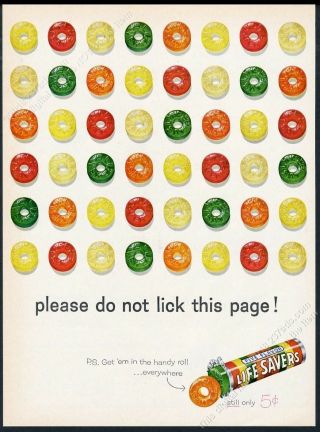 1960 Life Savers Candy Please Do Not Lick This Page Vintage Print Ad
