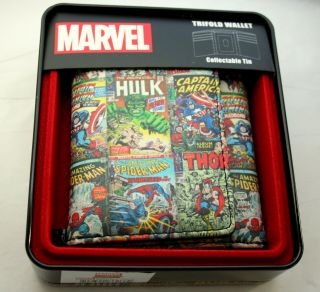 Classic Covers Vintage Look Marvel Comics Leather Trifold Wallet & Tin