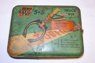 Vintage Rema Tip Top Tin Can Box Repair Tire Kit Tool Vulcanizes.