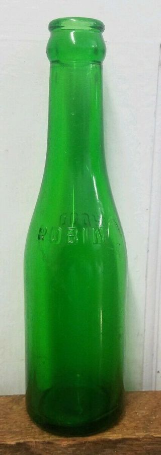 Vintage Rare Emerald Green " Robin Hood " Soda Bottle No Town 6 Ounce Size
