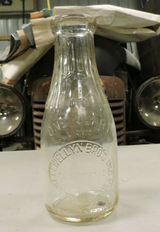 Vintage Llewelly Bros.  Milk Bottle,  Quart,  Midland,  Md/maryland,  (t)