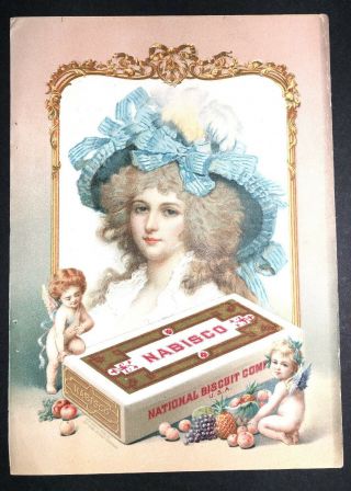Nabisco Orig Ad 1902 Graphics Pretty Lady & Cherubs