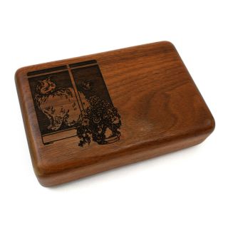 Vintage Corporate Custom Products Wood Kitty Cat Cards Trinket Jewelry Box