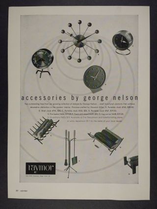 1952 Raymor George Nelson Howard Miller Clocks Fire Accessories Vintage Print Ad