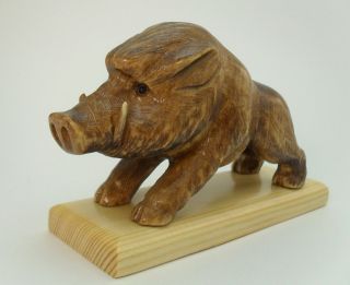 Figurine A Wild Boar (pig).  Wood Carving,  Handmade.