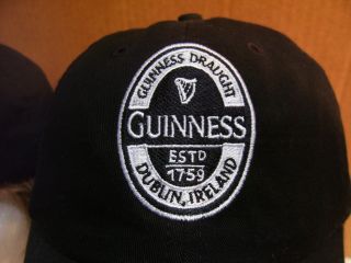Guinness Draught Beer Logo Embroidered Ball Cap Hat Black/white Dublin Ireland
