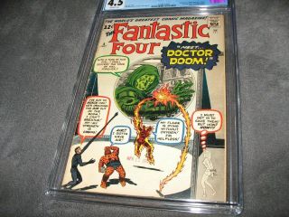 FANTASTIC FOUR 5 (1962) CGC 4.  5 /Unrestored/OW pgs/Origin & 1st Dr.  /Doctor Doom 6