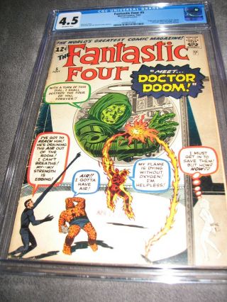 FANTASTIC FOUR 5 (1962) CGC 4.  5 /Unrestored/OW pgs/Origin & 1st Dr.  /Doctor Doom 7