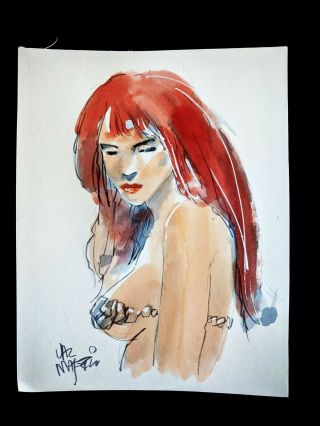 Val Mayerik Signed Red Sonja Hand Painted Comic Art 8x11 Marvel Comics