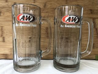 Vintage A&w Tall Root Beer Mug,  Heavy Glass,  7 " Tall,  Logo Mug Set Of 2