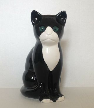 Vintage Elpa Alcobaca 8 - 1/2 " Black & White Ceramic Cat Figurine Portugal