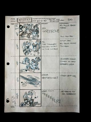 - Beetlejuice 1989 Tv Series Animation Production Hand Drawn Storyboard Page 36