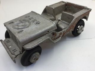 Vintage Cast Aluminum Al Toy Oglesby Wwii Army Jeep Willy’s Army Hood 10.  5 " Long