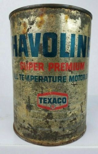 Rare - Vintage - Texaco Havoline Supreme Motor Oil - Quart Can - 10w - 40 (full)