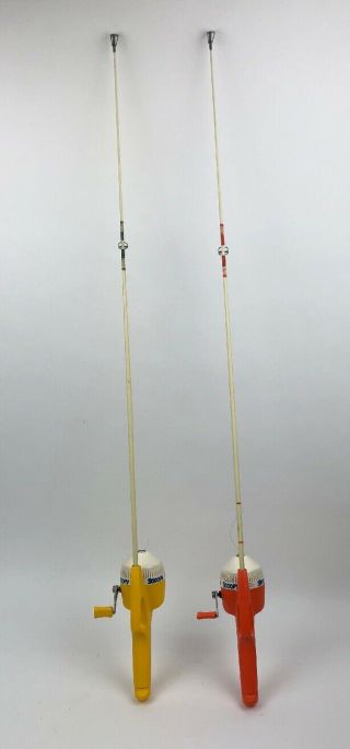 (2) Vintage 1982 Zebco Rare Vintage Snoopy Fishing Poles (1) Orange (1) Yellow
