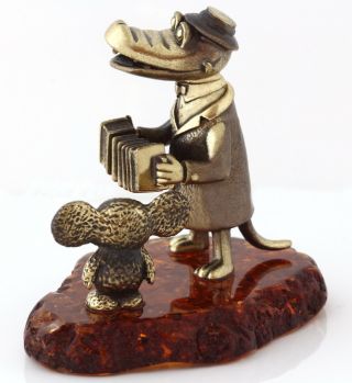 Crocodile Gena Cheburashka Brass Baltic Amber Figurine Cartoon Characters Russia 3