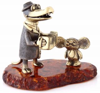 Crocodile Gena Cheburashka Brass Baltic Amber Figurine Cartoon Characters Russia 4