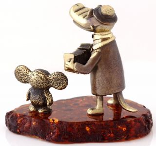Crocodile Gena Cheburashka Brass Baltic Amber Figurine Cartoon Characters Russia 5