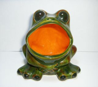 Vtg 70s Ceramic Wide Mouth Frog Scrubby Sponge Holder Kitchen