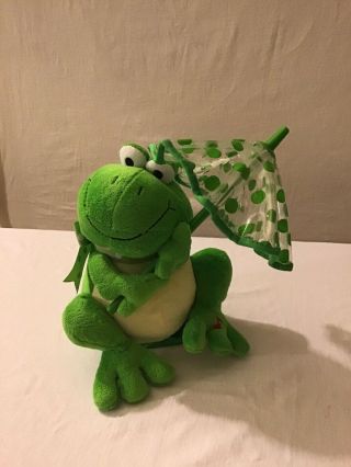Green Stuffed Frog With Umbrella Singing “my Umbrella” By Rihanna Cute Frog