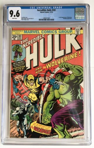 Incredible Hulk 181 cgc 9.  6 1 st WOLVERINE,  HULK Battle cover Stan Lee.  Herb 2 2