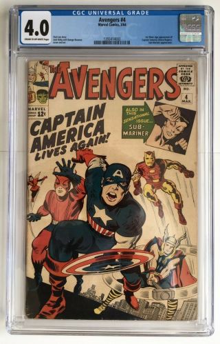 Avengers 4 Cgc 4.  0 1 St Silver Age App Of Captain America,  Stan Lee Fantastic