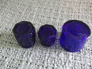 3 Vintage Cobalt Blue Noxema Glass Containers Bottles Mixed Sizes - No Lids