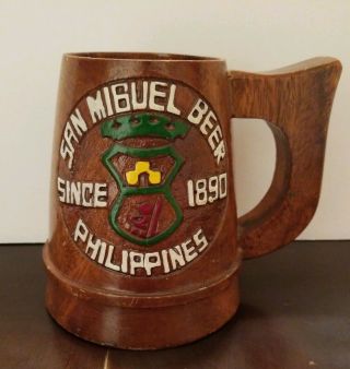 Rare Vintage Wooden Mug,  San Miguel Beer,  Philippines