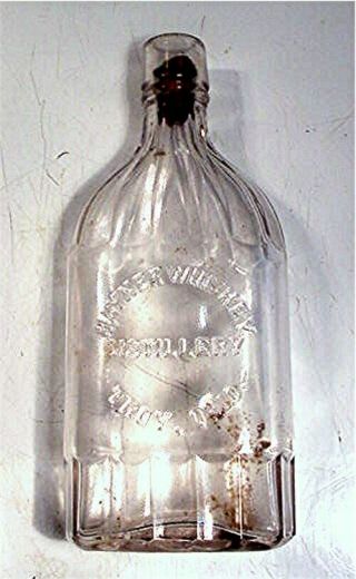 Vintage Hayner Whiskey Distillery Troy,  Ohio Clear Flask Style Bottle