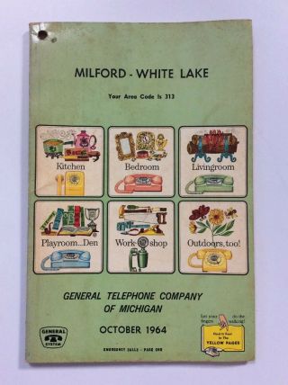 Vtg 1964 Milford Michigan Mi General Telephone Directory Book Incl Yellow Pages