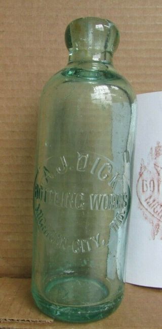 Aqua Blob Top Bottle - A.  J.  Dick Bottling - Michigan City,  Ind (27)