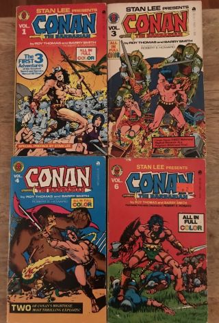 Conan The Barbarian Marvel Paperbacks - Volumes 1,  3,  4,  6 By Roy Thomas