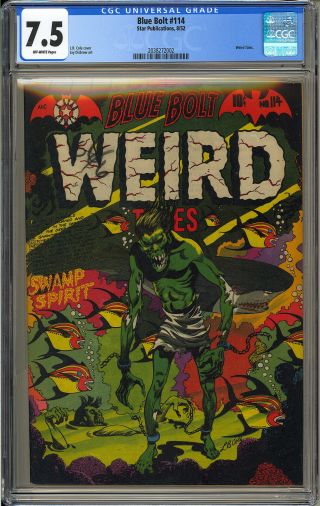 Blue Bolt Weird Tales 114 Pre - Code Horror L.  B.  Cole 1952 CGC 7.  5 2