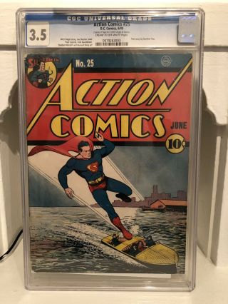 Action Comics 25 Cgc 3.  5 Golden Age Comic Book Early Superman From 1940