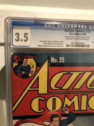 Action Comics 25 CGC 3.  5 Golden Age Comic Book Early Superman From 1940 2